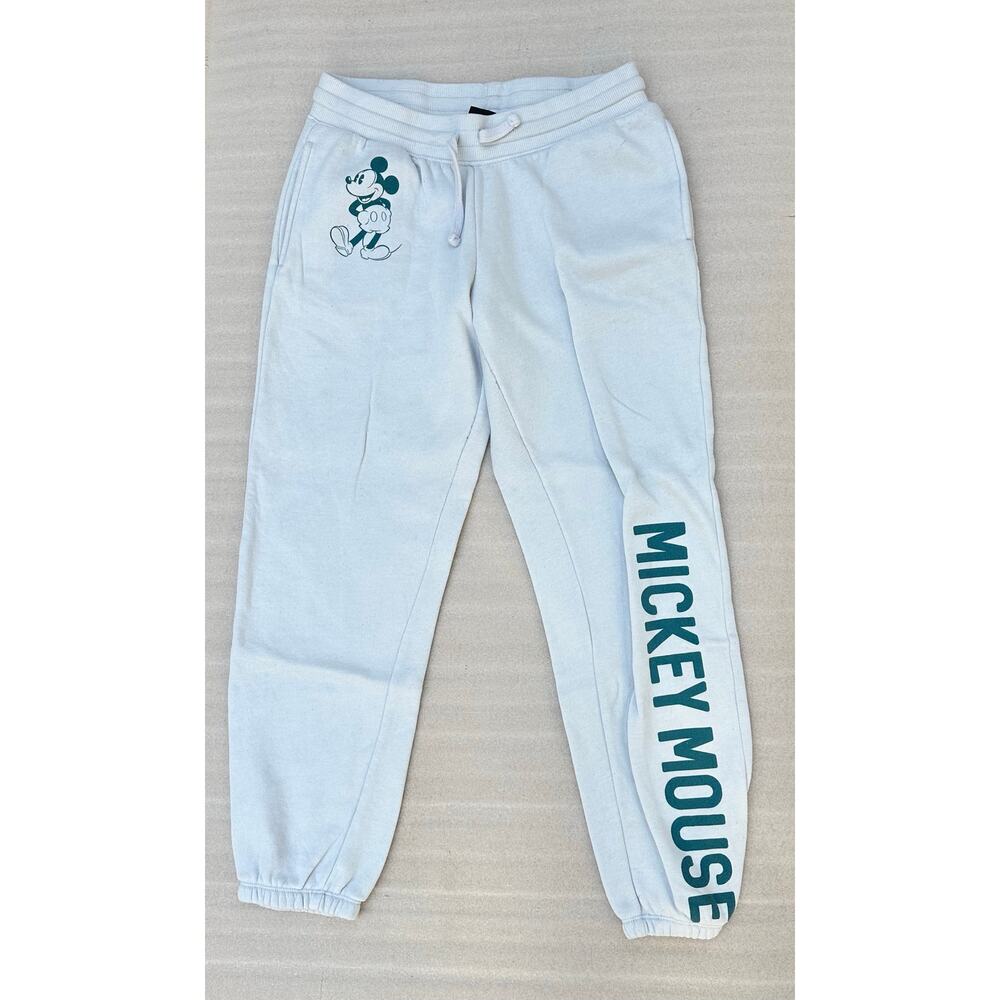 Disney Mickey Mouse Jogger Sweatpants, Cream/Teal, Size M, Graphic Lounge Pants